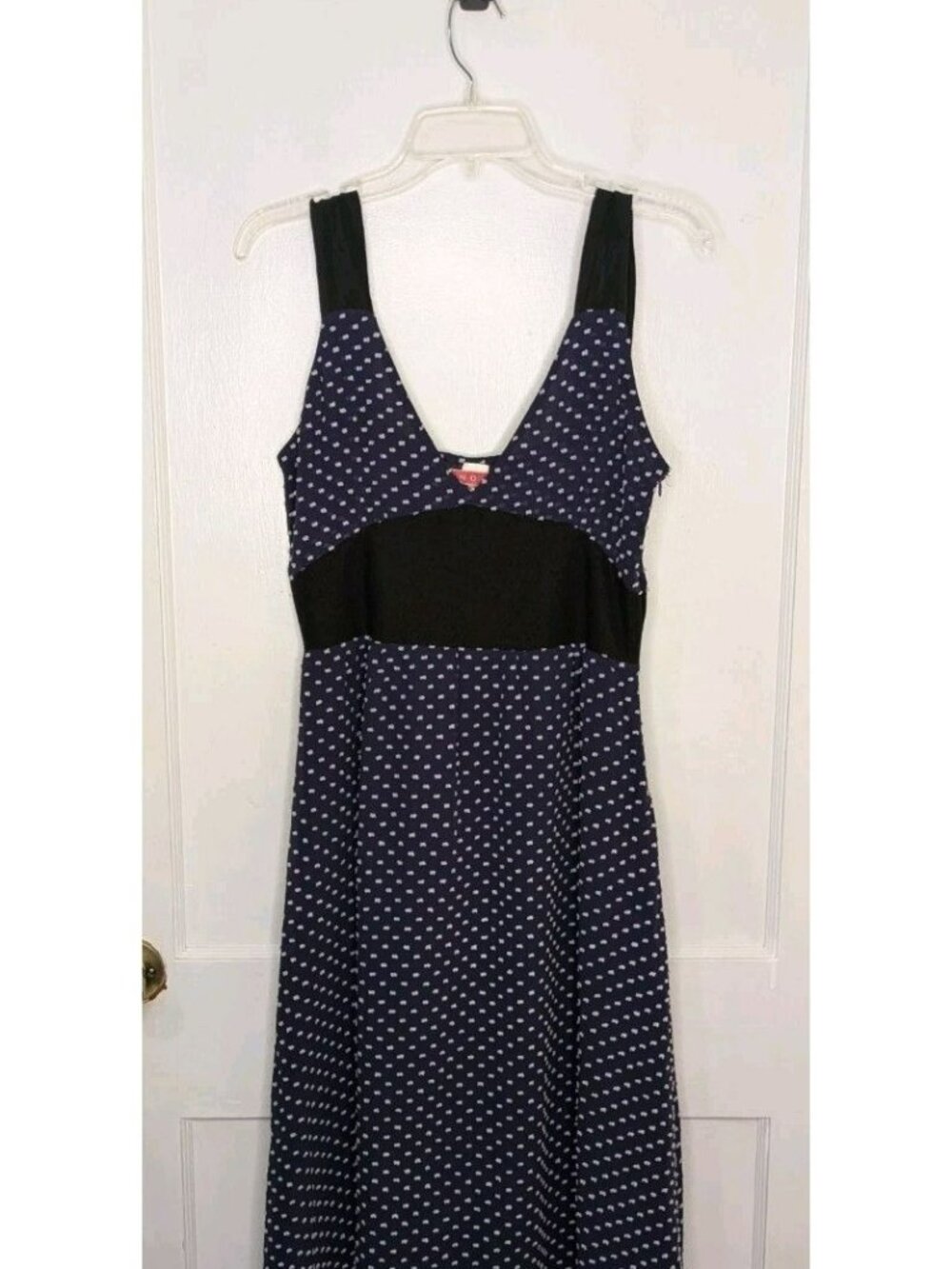 Manoush Polka Dot Dress FR 38 US 6 Silk Wool Blend Navy Blue V-Neck